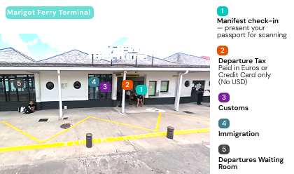Marigot Ferry Terminal, five departure windows