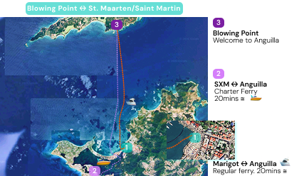 Map of both sea routes from St. Maarten to Anguilla